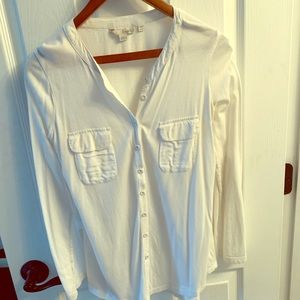 Boden white button down tee with pockets Sz 6